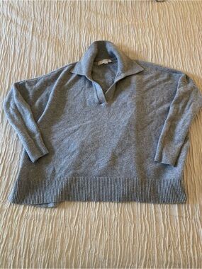 LOFT Light Gray Open-Collar V-Neck Sweater